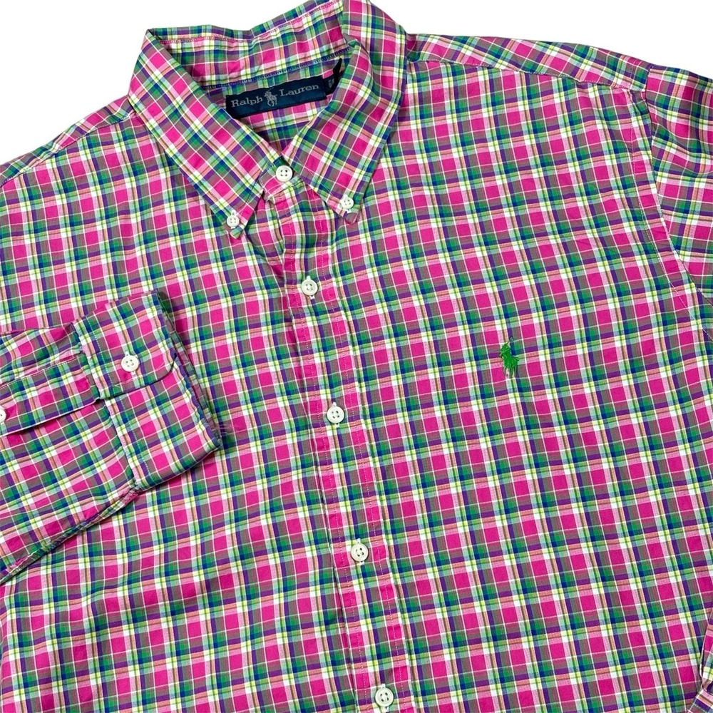 Polo Ralph Lauren Button Down Shirt Mens XL Colorful Plaid Long Sleeve Pony